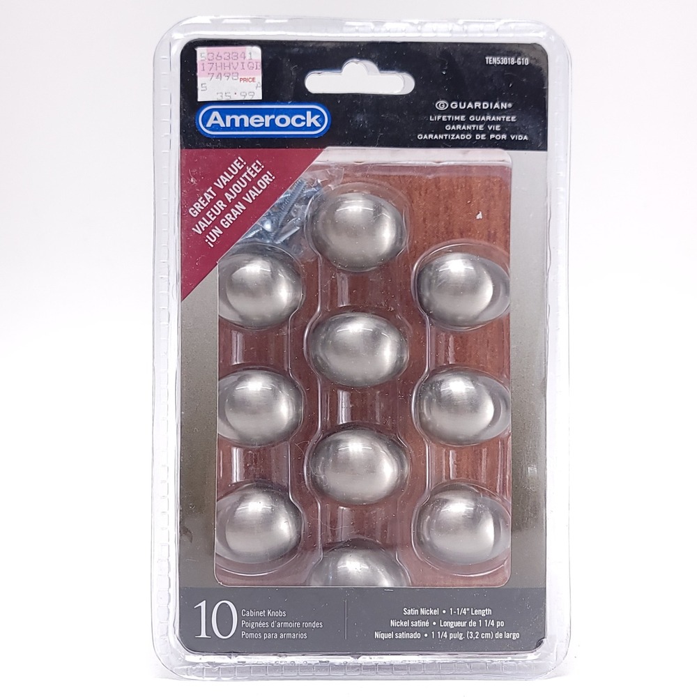 Amerock 10 Pack Satin Nickel Cabinet Knobs 1-1/4 Inch Oval TEN53018-G10